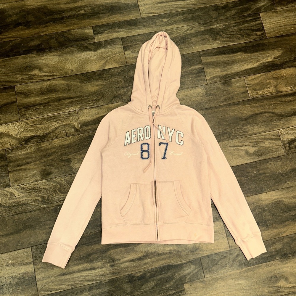 Aeropostale Y2K Jacket Aero NYC 87' Full-Zip Hoodie Women's Size S Light Pink